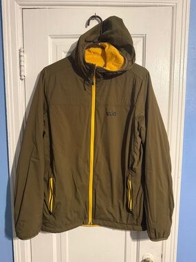 Stio Olive Green Hooded Jacket Micro Puff Reversible Yellow